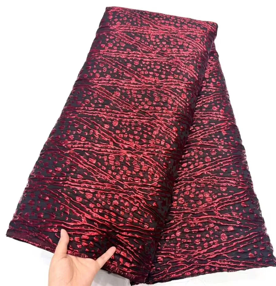 

Wine African Brocade Jacquard Fabric Nigerian Floral Damask Gilding Lace Material Brocard Tissu 5Yard For Women Dress DJB59