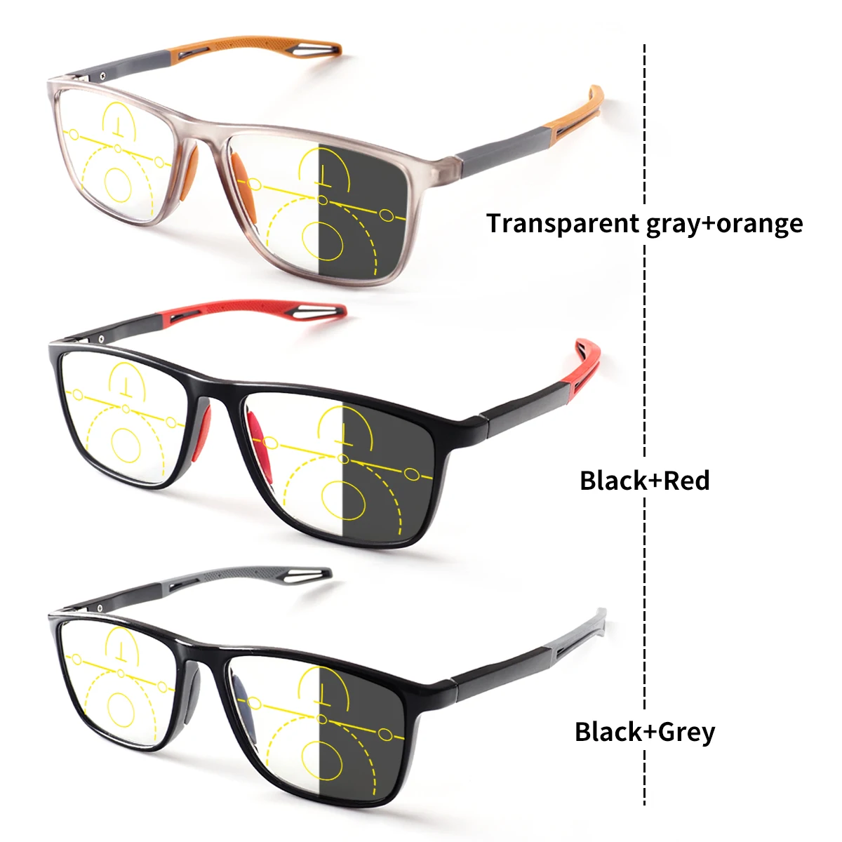 Progressive Multifocal Reading Glasses, Photochromic, Anti-Blue Light, Tr90 Flexible Frame, Suitable for Men and Women, +100 to +400