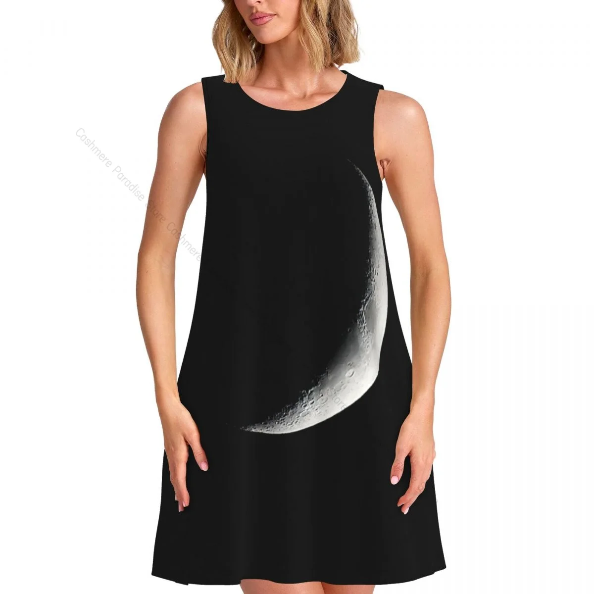 Robes d'été pour femmes, t-shirt de plage, sans manches, grande lune dans le ciel nocturne, robe débardeur ample décontractée, 2025
