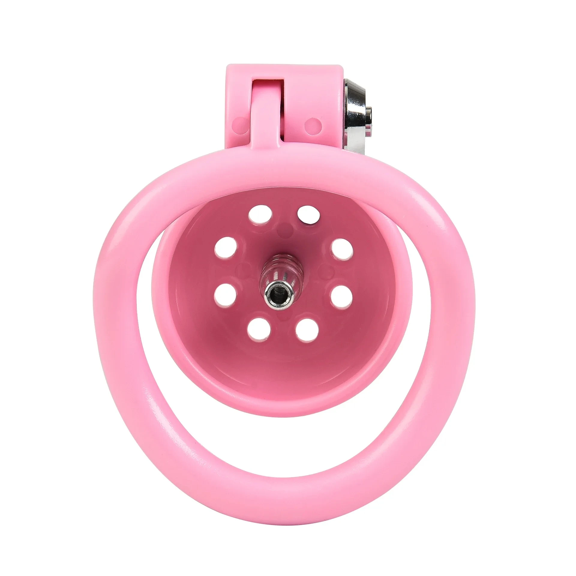 Sissy Click&Lock ABS Pink Chastity Cage Abstinence Penis Lock with 5 Size Cock Rings and Metal Urinary Catheter Adult Toys