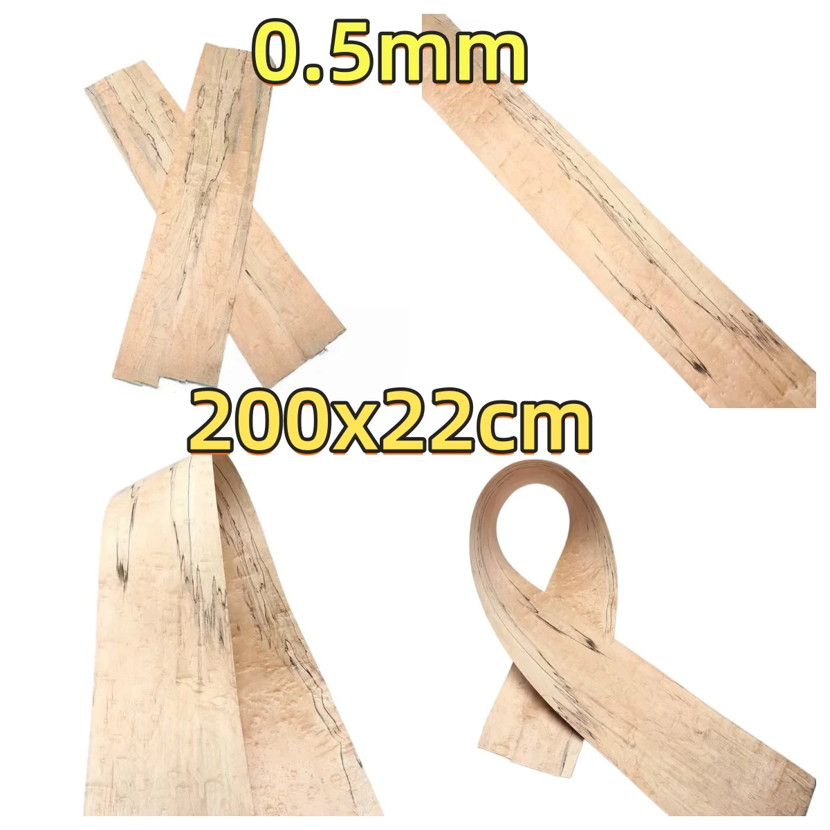 

Natural Maple Decay Impregnated Veneer, 0.5mm, 200x22cm, For Display Table Surface Veneering & Scratch Repair.