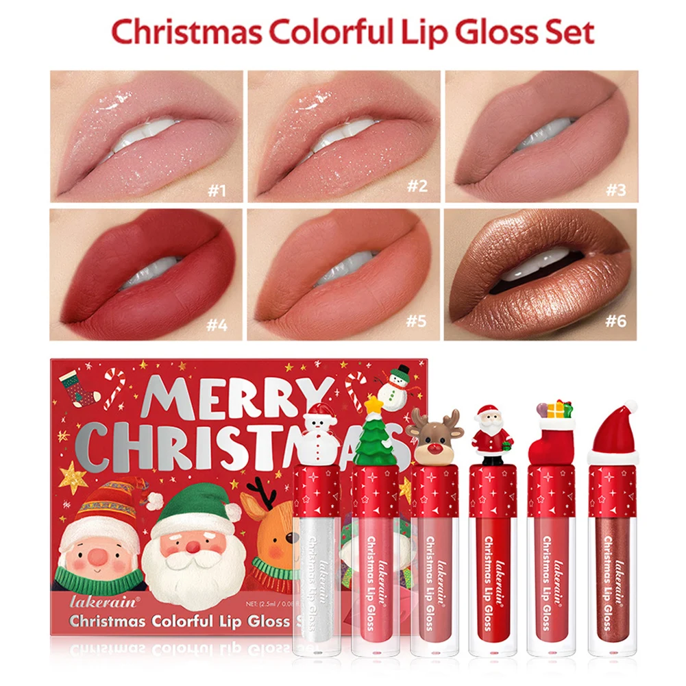 6 contagens/conjunto de maquiagem labial de natal inclui bálsamo labial gloss labial de longa duração à prova d' água presente surpresa cosmética de natal para mulheres