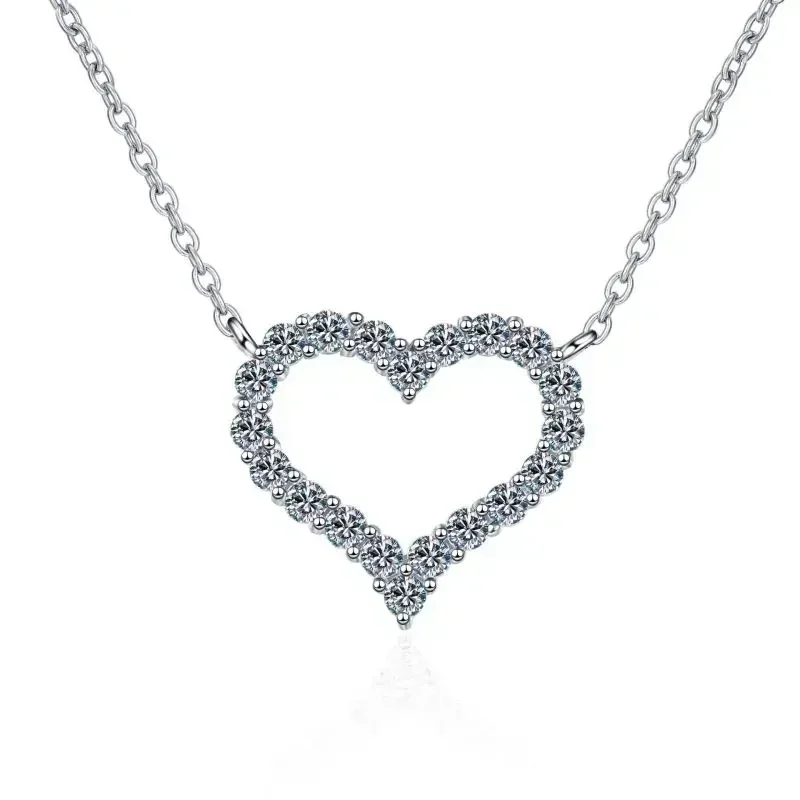 Elegant Design 0.3/0.6/1.2/2 Carat Moissanite Heart Necklace for Women, Luxury Female PT950 Platinum Pendant Chain Birthday Gift