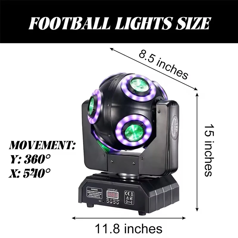 Éclairage de Scène à Tête Mobile 8x15W 3 en 1, Projecteur de Football LED RGBW 360 °, DMXorgeWedding