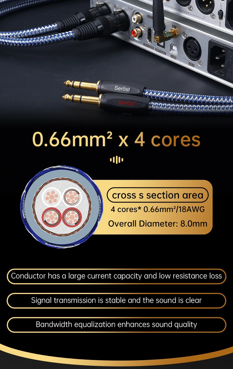 Serost StarPro HiFi 6,5mm Stereo zu XLR Balance Audio-Adapterkabel, versilbertes OFC für Mikrofon, Mischpult, Lautsprecher – Detail 6
