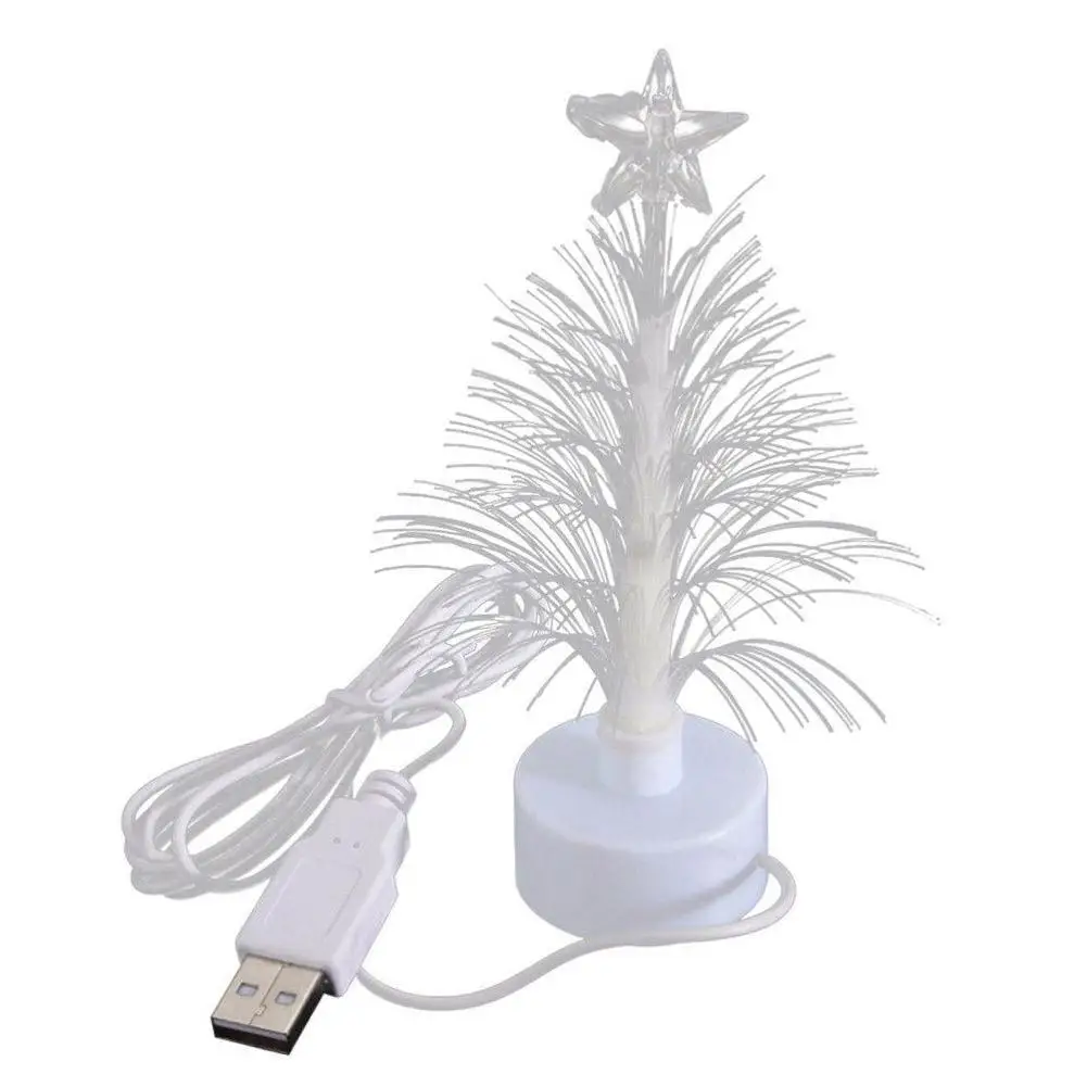 Mini LED Christmas Tree Lamp Colorful Fiber Optic Christmas Tree Slow Flash Color Changing Fiber Optical Light USB Lamp Decor