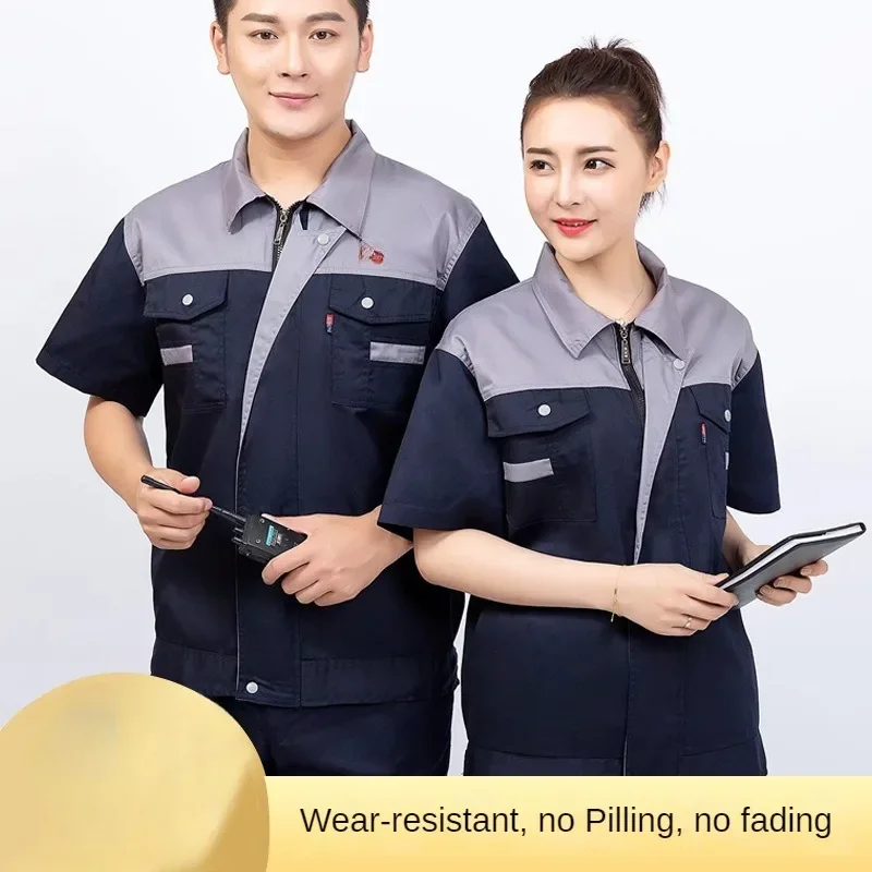 

Summer Overalls Thin Wear-resistant Tops Labor Protection Auto Repair Factory Workshop Short-sleeved Workwear Suit Clothing