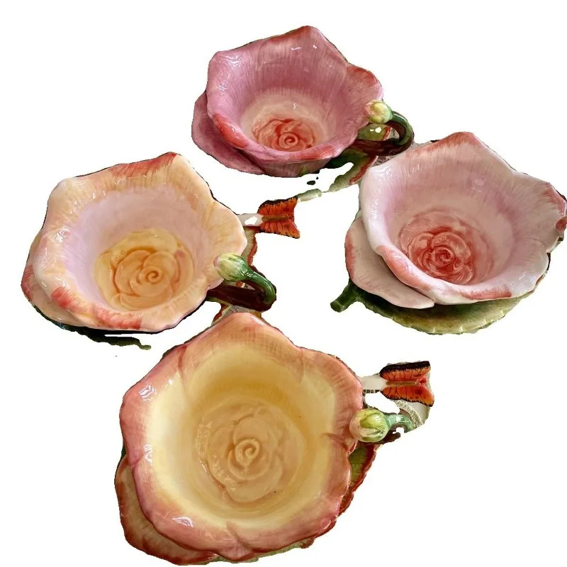 Color hand-painted rose ceramic coffee cup flower tea cup tea cup afternoon tea home daily use