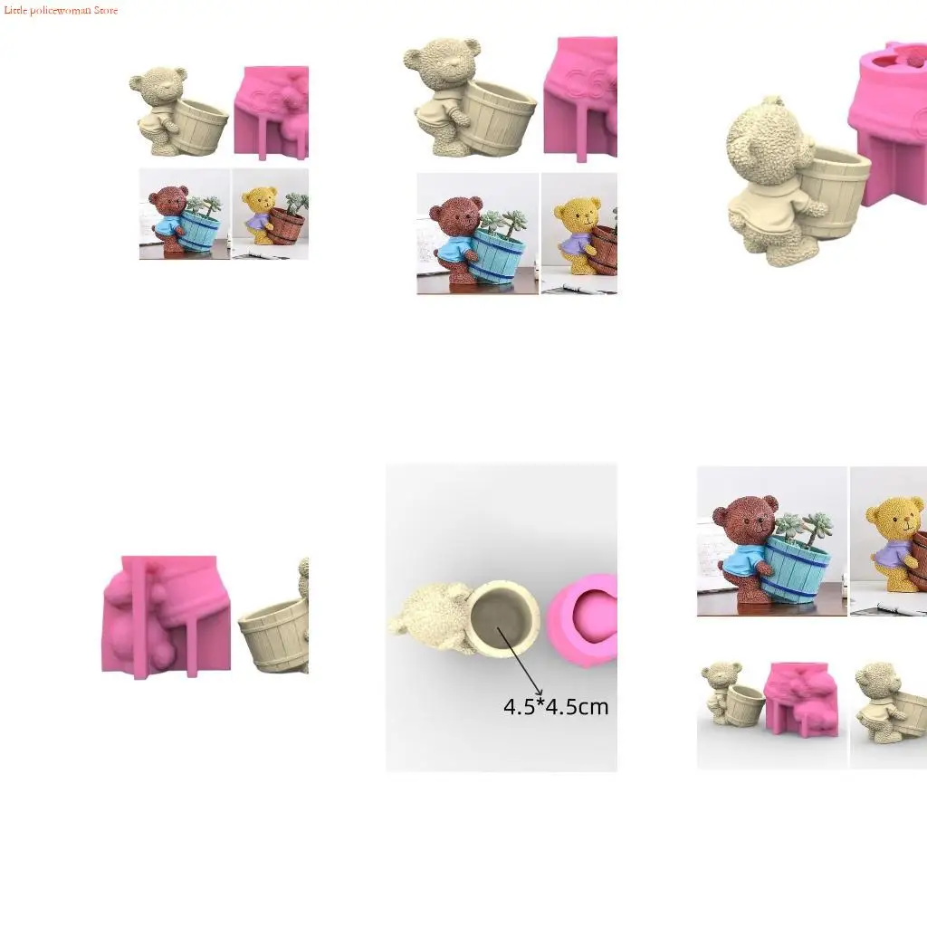 

F92D Медведь Цветочный Горшок Силиконовые Формы Гипс Бетонная Банка Для Хранения Изготовление Форм Декоры