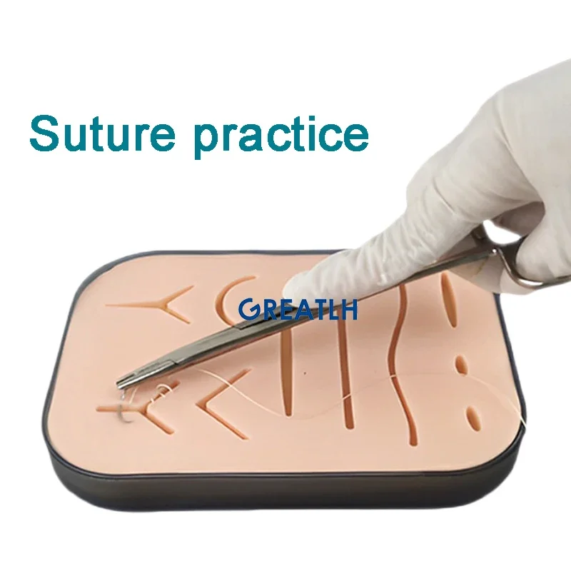 GREATLH Silicone Suture Practice Pad Suturing Training Pad Wound Silicone Suture Pad for Student Training Practice Reusable