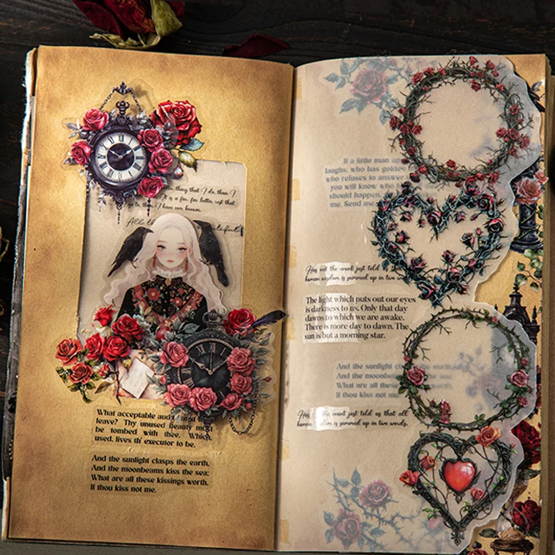 Mr.Paper Punk Skull Rose Stickers 2 sheets/pack Rose's Missing Love Plant PET Gothic Stickers Home Handbook Decoration Gifts