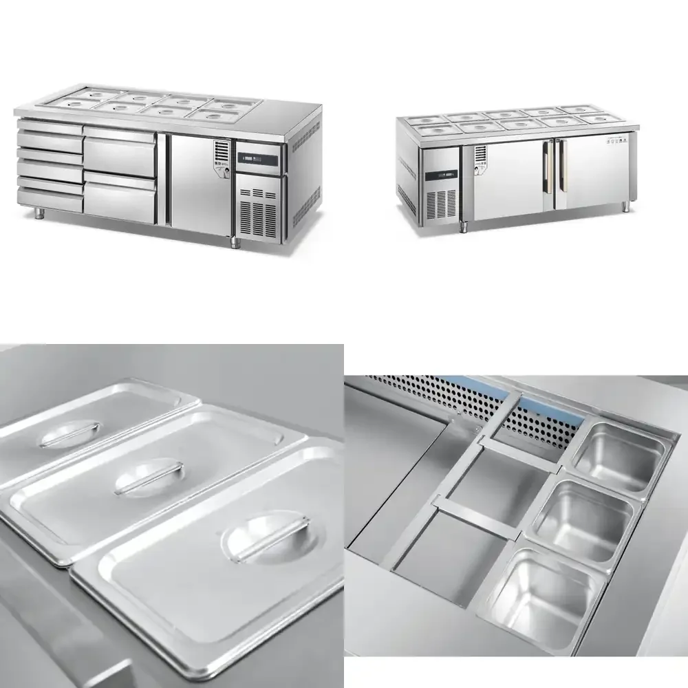 2026 Hot Sale Built-in Table Counter Salad Bar Refrigerator with 2 Doors for Commercial Kitchen Restaurant Buffet