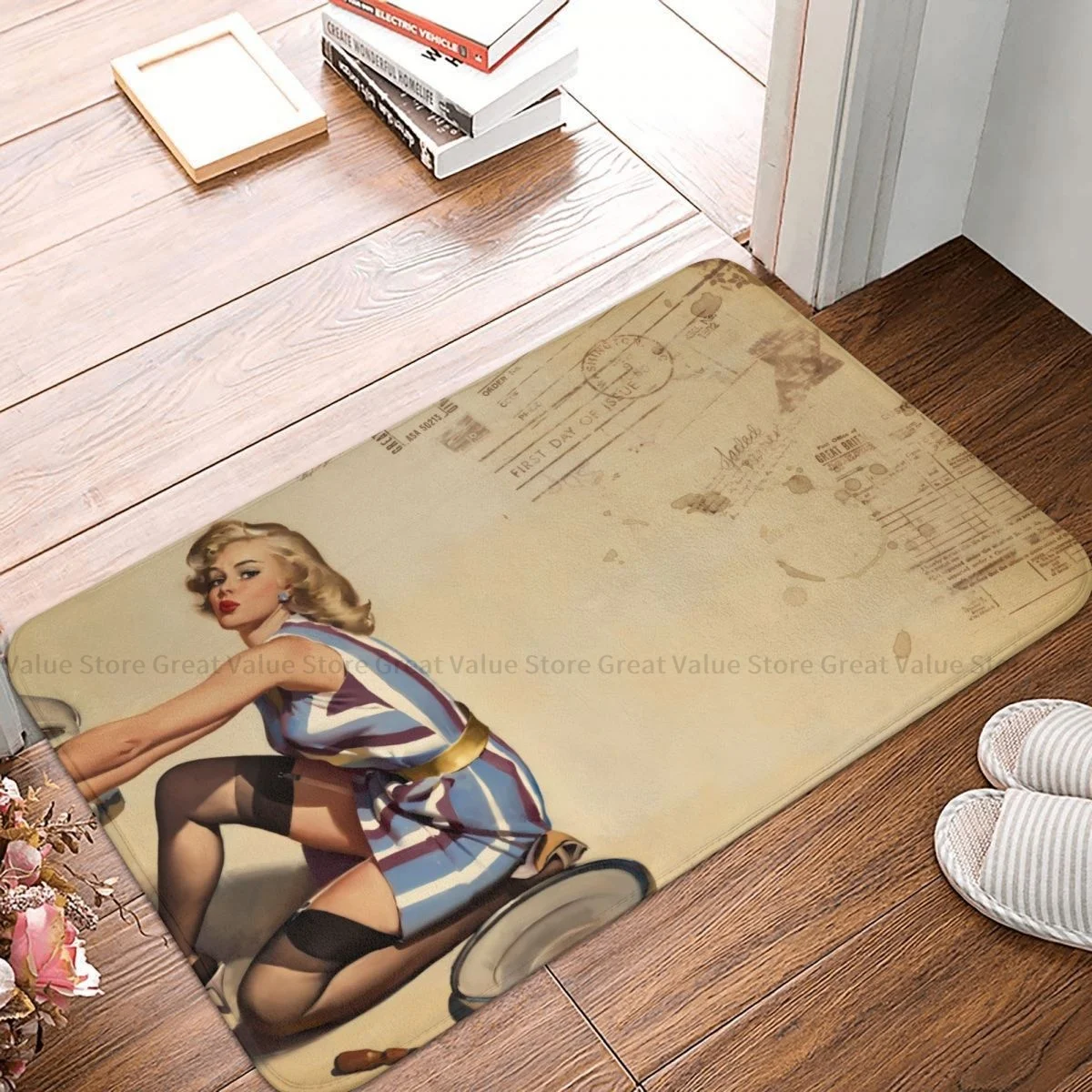 Pin Up Girl Bathroom Mat Eating Cash Doormat Living Room Carpet Entrance Door Rug Home Decor