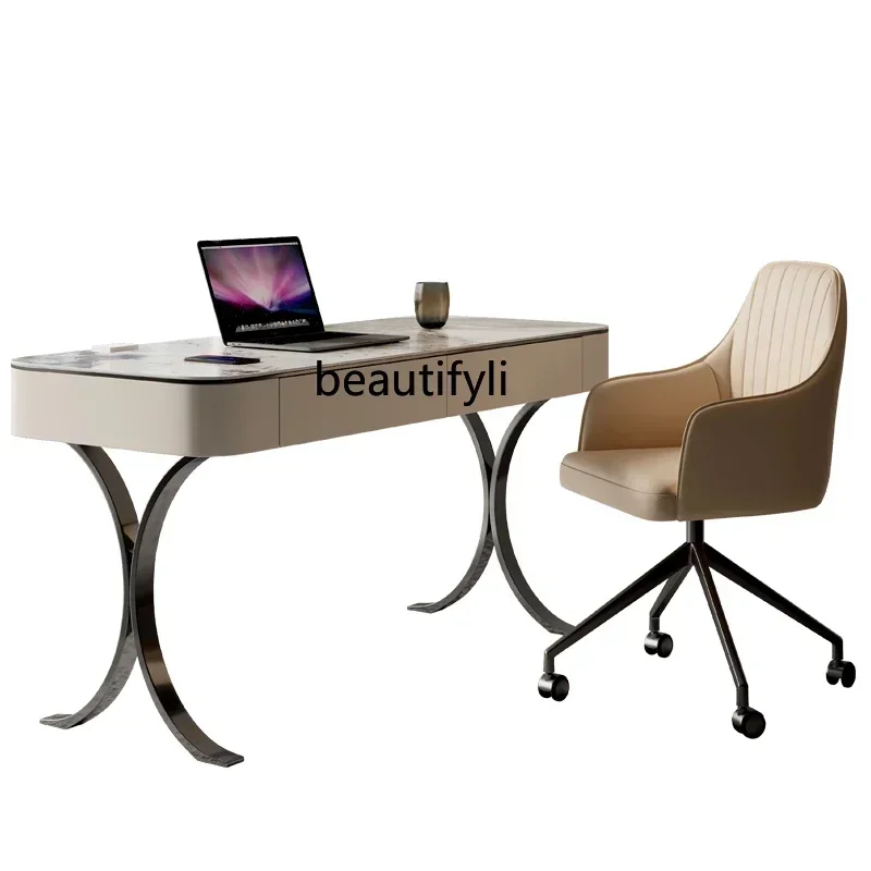 200302Italian Light Luxury Minimalist Desk Home Study Desk High-End Stone Plate Computer Desk