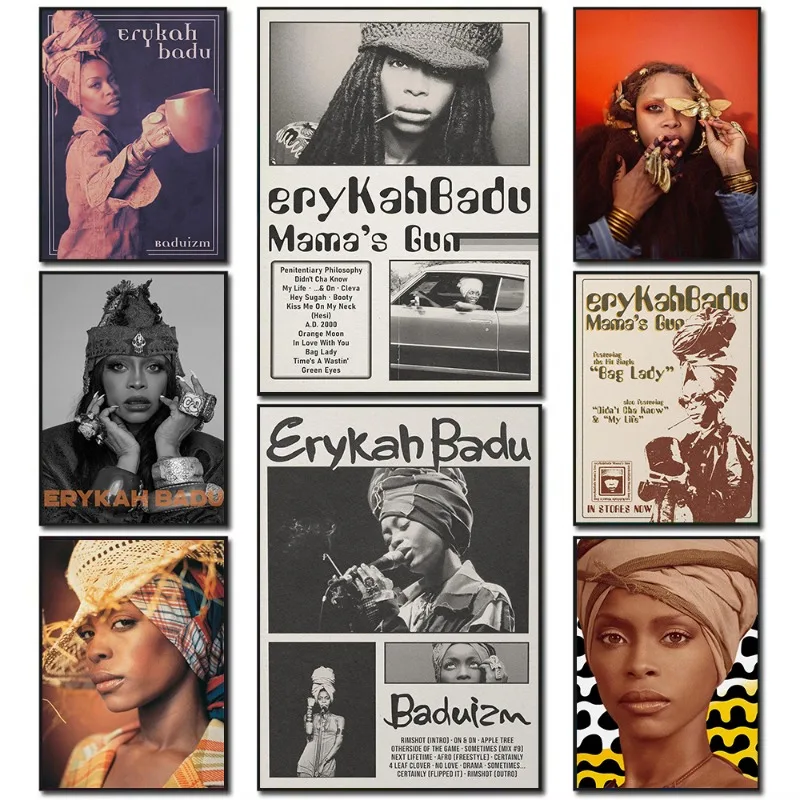 Erykah Singer Badu Hip-hop Pop Music Retro Y2k 90s Neo-soul Wall Art Poster Canvas Painting Fans Gift Living Room Home Decor