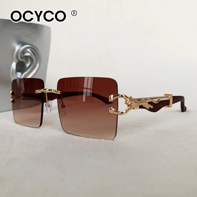 Mode Randlose Quadratische Sonnenbrille Für Mann Leopard Design Gradienten Sonnenbrille Frau Luxus Outdoor Brillen UV400 – Detail 9