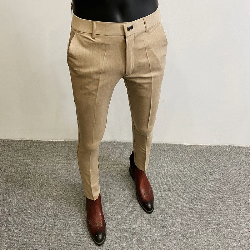 Men Suit Pants Formal Trousers Pantalone Hombre Stretch Slim Solid Color Casual Dress Full Length Pants Fashion New Men Clothing