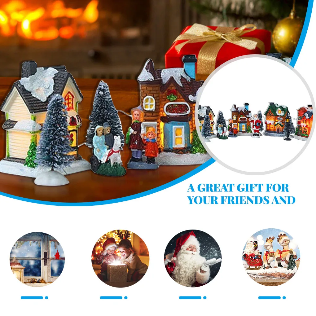 Xmas Ornament Home Decor Desk Statue Village House Set Resin Cute Looking Exquisite Festival Accessories Household Decorations