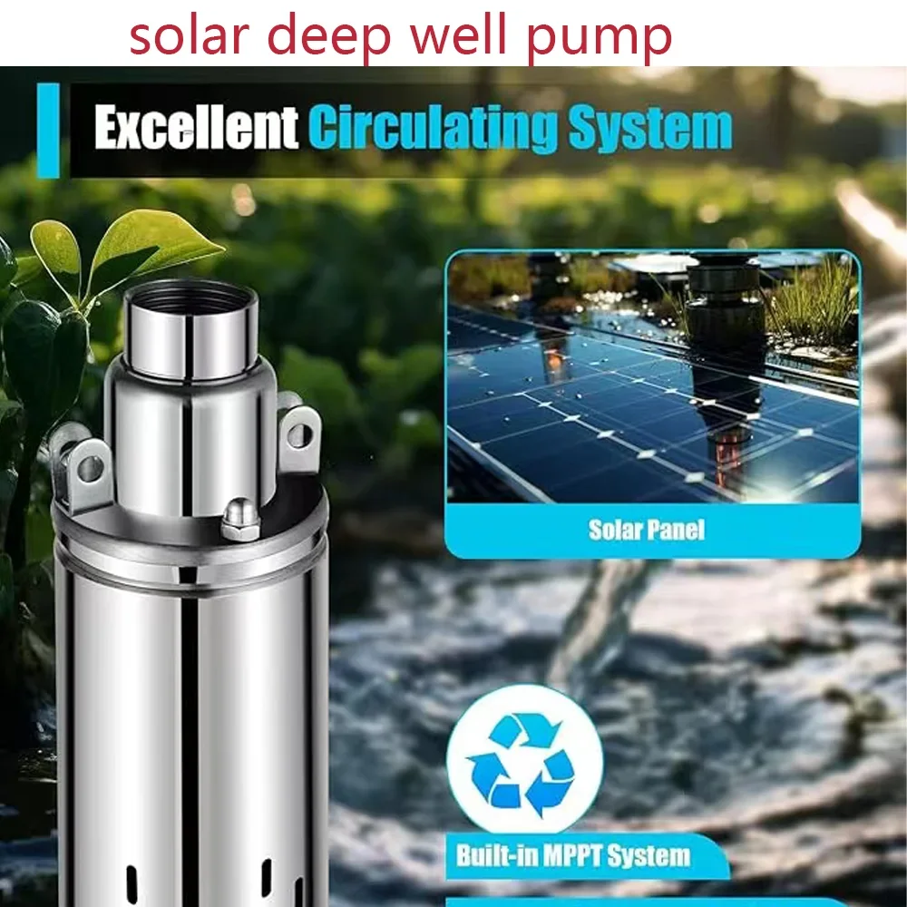 DC Solar Deep Well Submersible Water Pump With Matched Solar Panel Configuration For Farm Irrigation & Rural Water Supply