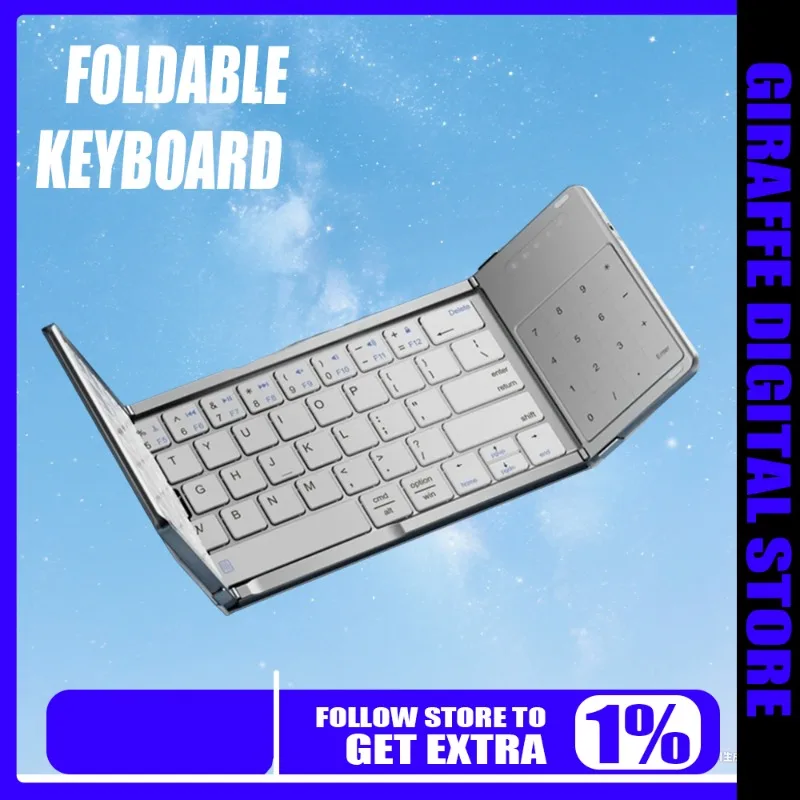 

Three Folding Keyboard Wireless Bluetooth Foldable Keyboard Suitable for PC/ iOS/ Android/ Tablet Leather Long Battery Life Gift