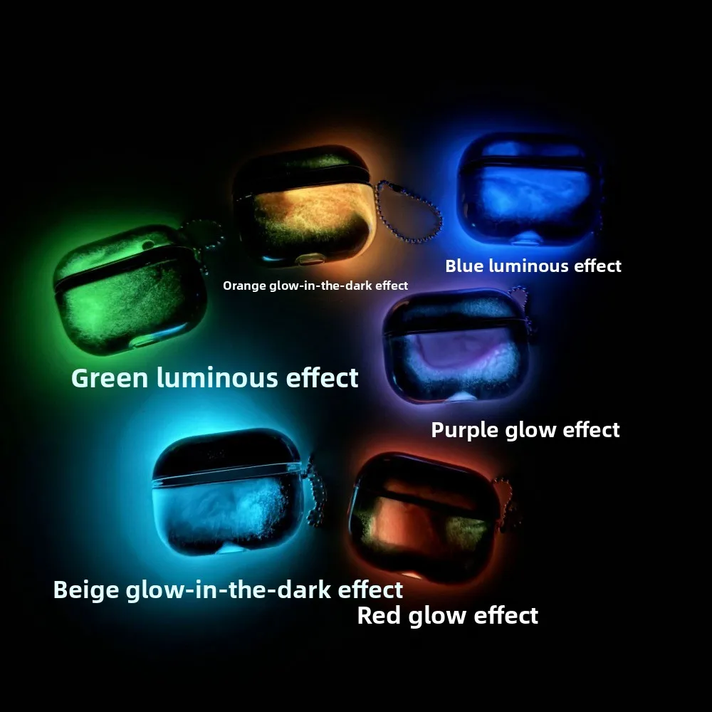 Luminous Glitter Quicksand Earphone Case for AirPods 4 3 2 1 AirPods Pro 3 2 Moving Sand Sparkles Brilliant Dark Cover