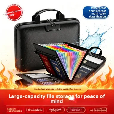 Hard Shell Accordion File Organizer Bag with Combination Lock, 13 Pockets Water Resistant Document and Certificate Storage Case