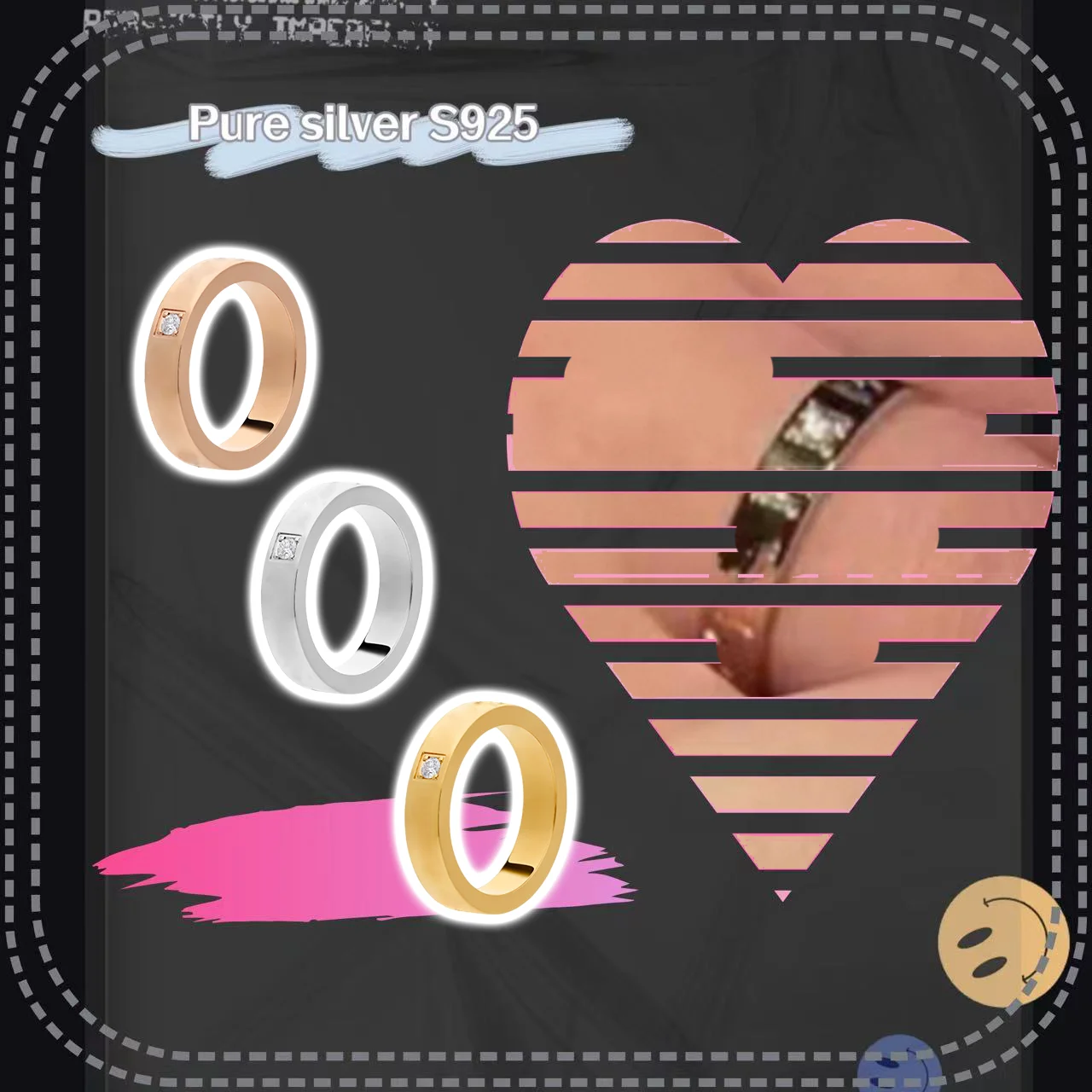 

Solid Silver S925 Office Ladies' Jewelry Classic Plain Circle Inlaid Fashion Ring Couple Pair Ring Gift Girlfriend