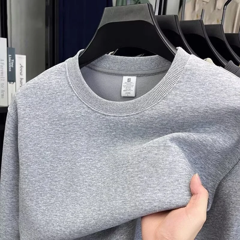 سترة بغطاء للرأس بلون سادة برقبة دائرية للربيع والخريف والشتاء للرجال والنساء مع قلنسوة مخملية، تي شيرت بأكمام طويلة، علامة تجارية عصرية،