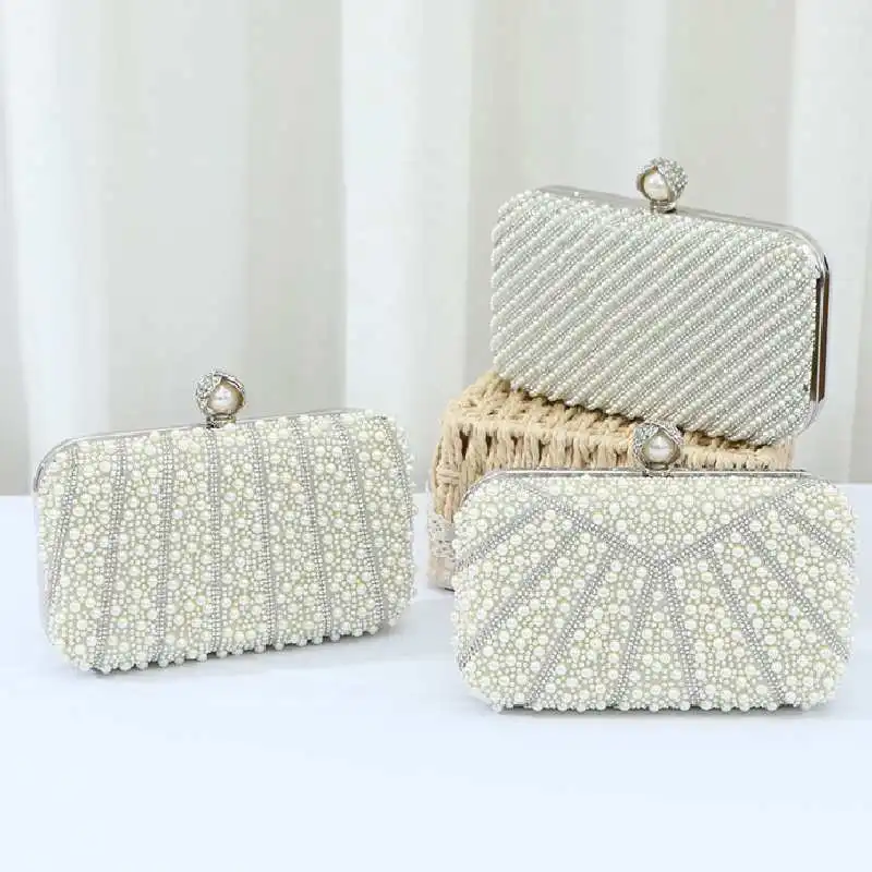 

Women Beading Pearl Glitter Rhinestones Evening Bag Luxury Delicated Shiny Clutch Bag Wedding Banquet Dress Cheongsam Handbag