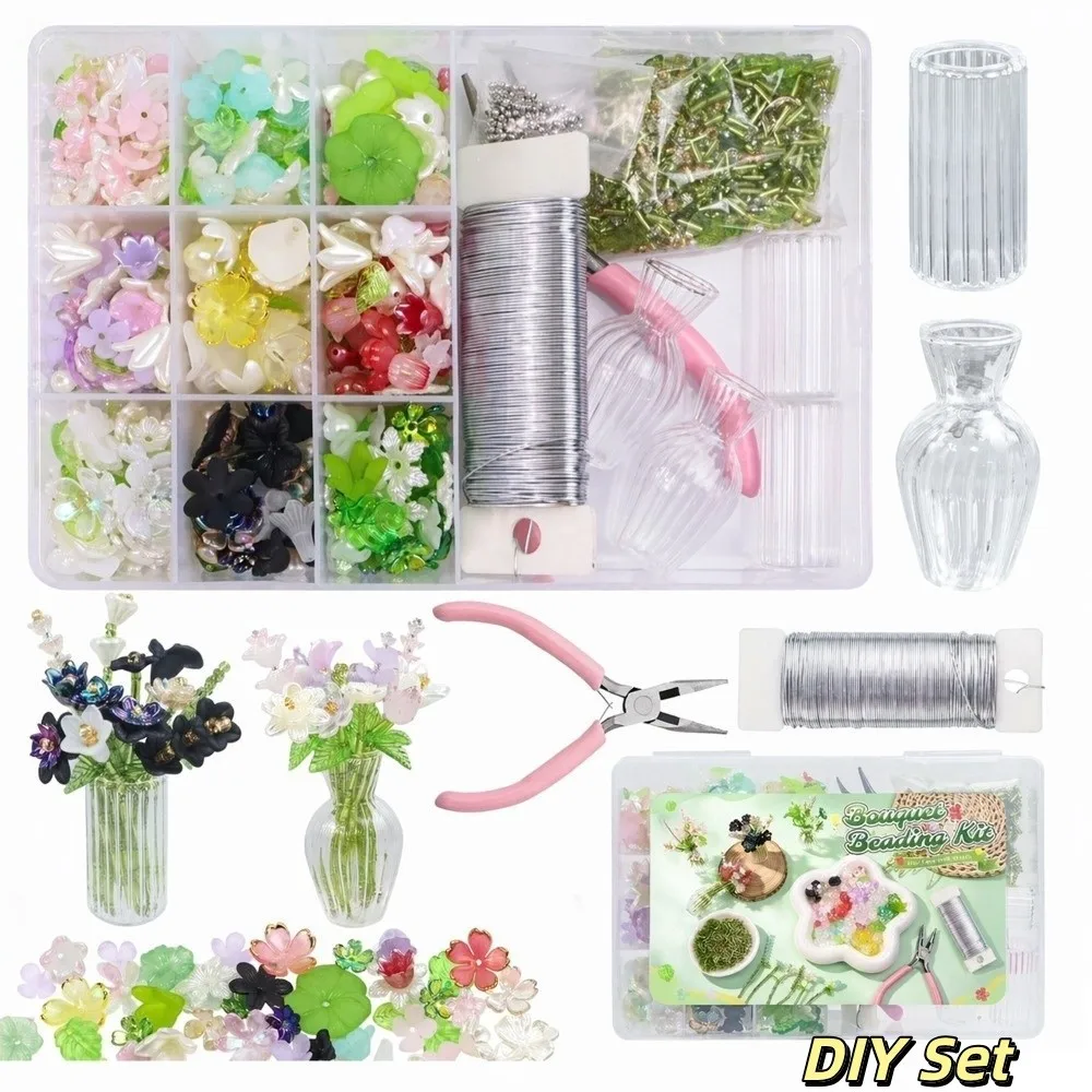 Crystal Glass Material 6mm Green Glass Beads Set Green Series Color Beginner Friendly DIY Beaded Plants Multi-shaped