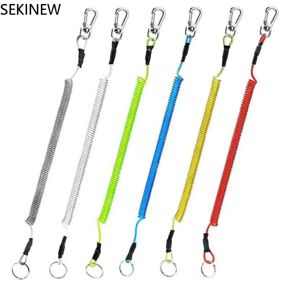 New Spiral Stretch Keychain Elastic Spring Rope Key Ring Metal Carabiner For Outdoor Anti-lost Phone Spring Key Cord Clasp Hook