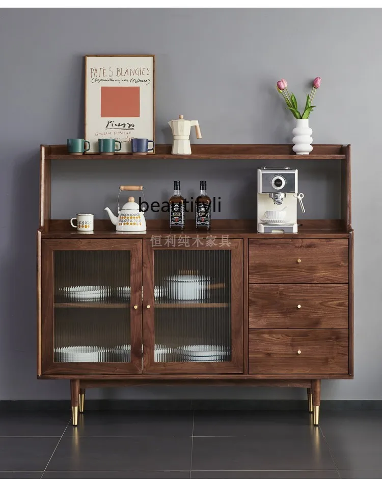 North America Black Walnut Wood Sideboard Cabinet Storage Cabinet Nordic Multi-Functional Storage Living Room Tea Cabinet