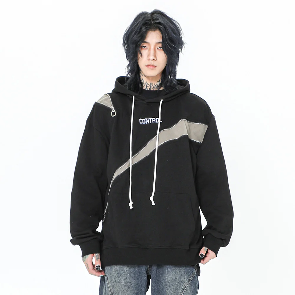 

Adjustable Zipper Splice Color Hoodie Men Loose Streetwear Hip Hop Pullover Hooded Sweatshirts Boyfriend Hoodie for Women