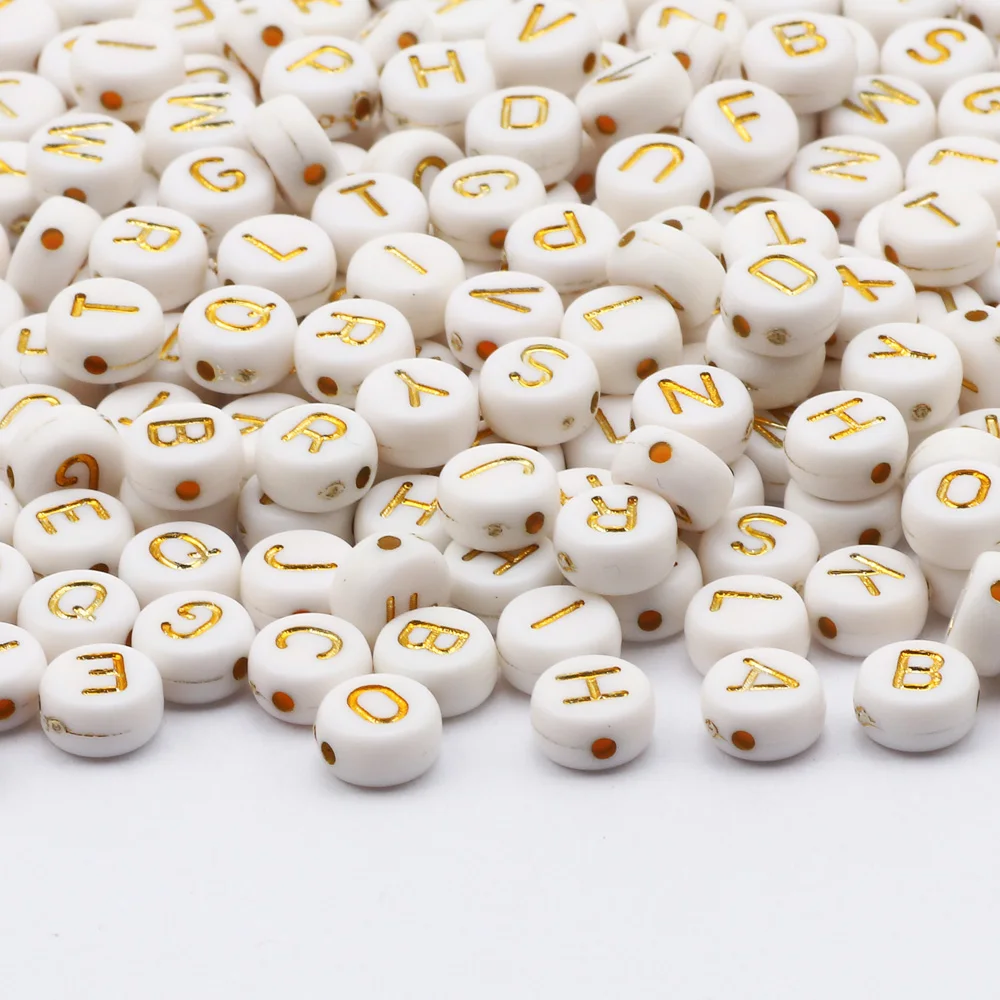 7mm White Gold Color Mix Letter Acrylic Beads Round Flat Alphabet Loose Beads For Jewelry Making Handmade Diy Bracelet Necklace image 4