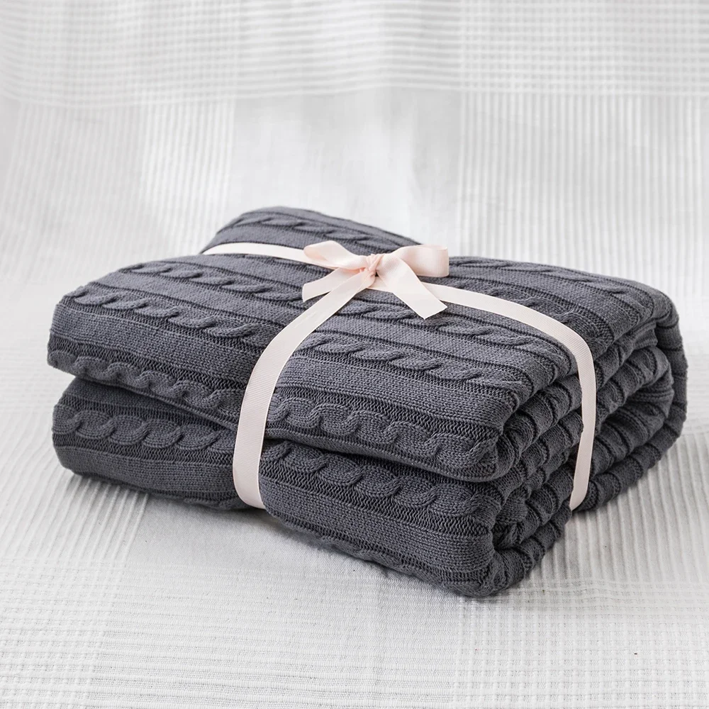 

Solid Color 100% Cotton Knitted Blanket Air-Condition Thread Blanket Bed Sofa Travel Blanket Home Textile 110x180cm/180x200cm