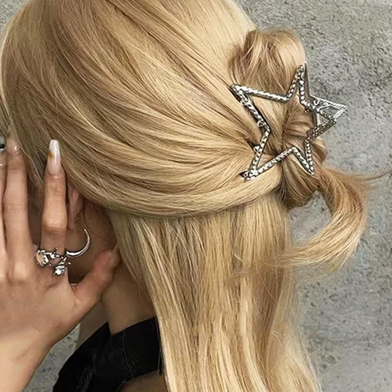 Y2k Pentagram Spicy Girl Metal Clamping Clips Female Summer Hairpin Female Back Pan Hair Simple Advanced Shark Clips Headwear