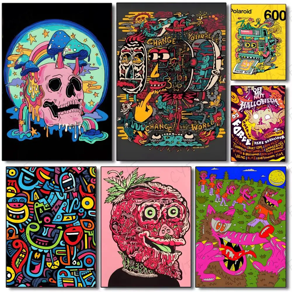 art psychedelic K-Killer Acid Poster Painting Wall Art Mural for Living Room Home Decor and Gifts