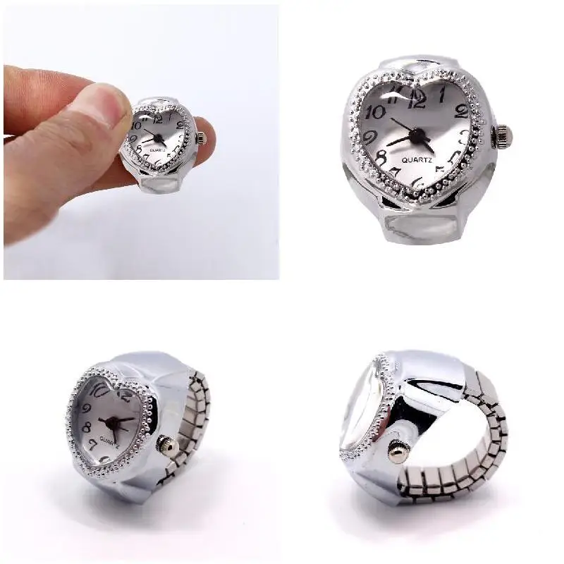 Fashion Women Peach Heart Wrist watch Ring with delicate watch dial  Adjustable Rings Quartz Watch for Women Festival gifts