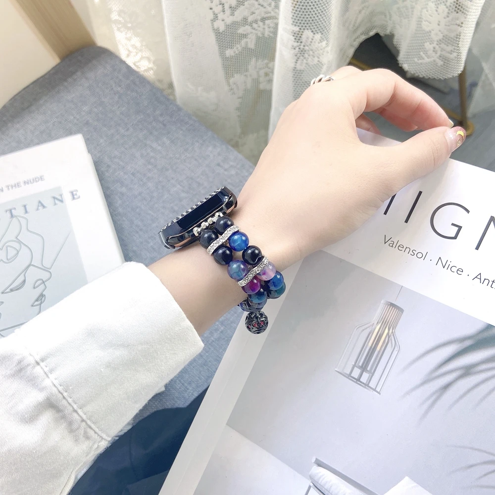 Correa de bola de Perfume de perlas de doble fila para Apple Watch, correa de 40/44mm SE7 6 5 4 para iWatch 38mm/42mm 3 2 1 muñeca de perla de ágata 41/45mm