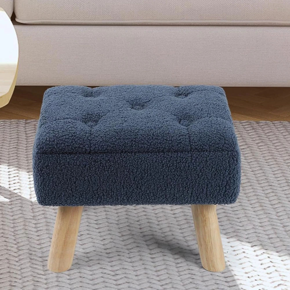 Footrests, teddy velvet footstool with dorm storage, small footstool with wooden legs, rectangular chair footrests