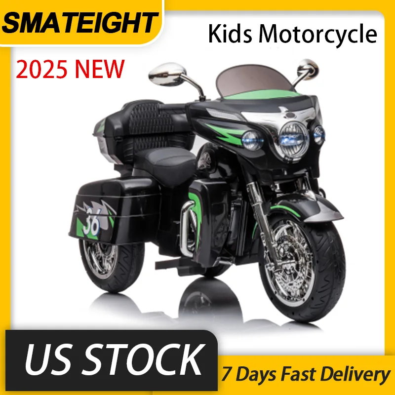 

12V Ride-On Motorcycle Two Motor Three-Wheel Electric Motorbike Headlight Box USB MP3 Port Christmas Gifts