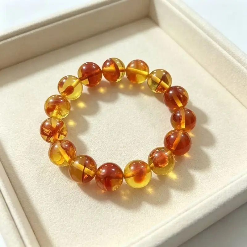 New Exquisite Second-generation Flower Amber Round Bead Single Circle Bracelet Handicraft