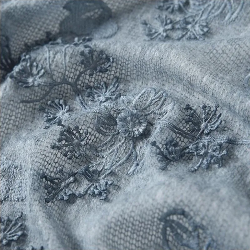 Comfortable and Soft Three-dimensional Flower Embroidered Wool Fabric, Mohair Fabric for Clohing Designer Fabric Tissus Au Mètre