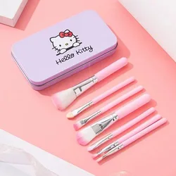 Juego de brochas de maquillaje Hello Kittys Kawaii para niña, herramientas de belleza de dibujos animados, regalo de cumpleaños, estilo caja de hierro, 7