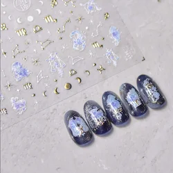 Gold Silver 12 Zodiac Signs Colorful Patterns Simple Figures Adhesive Nail Art Stickers Slider Manicure Parts Supplies Charms 5D