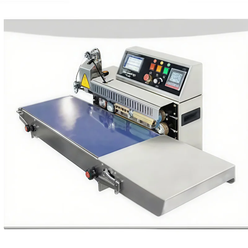Electric Automatic Continuous Band Sealer with Inkjet Printing Date Coding Logo Plastic Bags & Pouches High-Speed Touch Screen