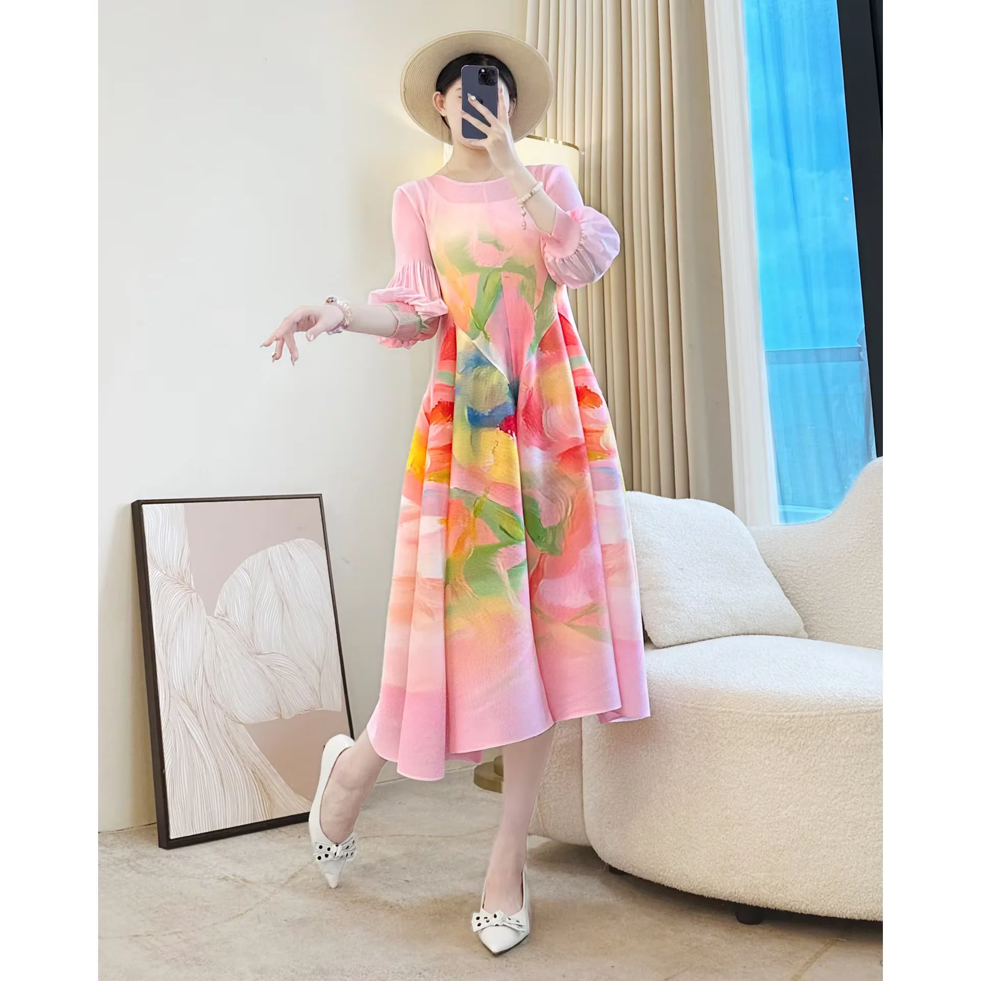 Women's Autumn Evening Dress Factory Wholesale New Collection French Flower Bud Skirt Pleated Casual Dress
