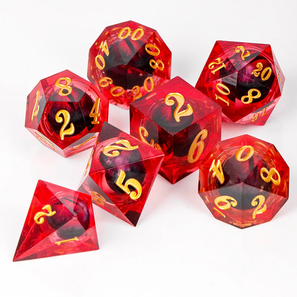 

Игральные кости из красной смолы, набор кубиков из смолы «Око дракона», набор кубиков с жидким сердечником, кубики с жидким сердечником dnd