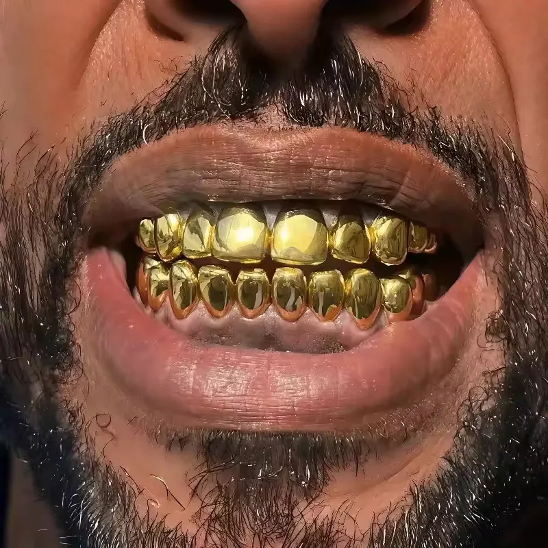 TOPGRILLZ 8/8 Hip Hop Teeth Grillz Set Gold Silver Color Top &  Bottom Body Jewelry  Punk Cosplay Party Tooth Grills Gifts