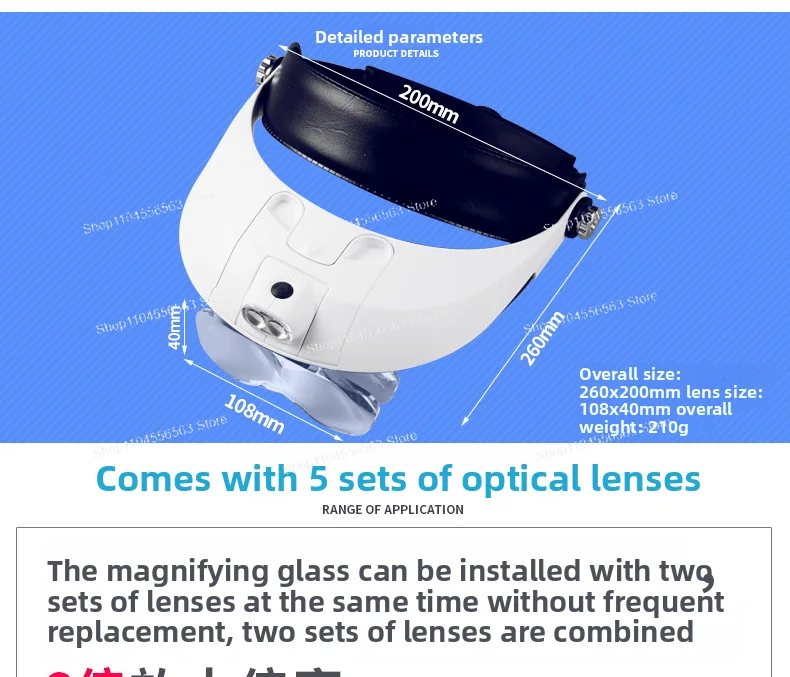 Lupa czołowa, LED z podświetleniem, do czytania dla seniorów, dla dzieci, do nauki uczniów, dla pracowników naprawiających obwody.